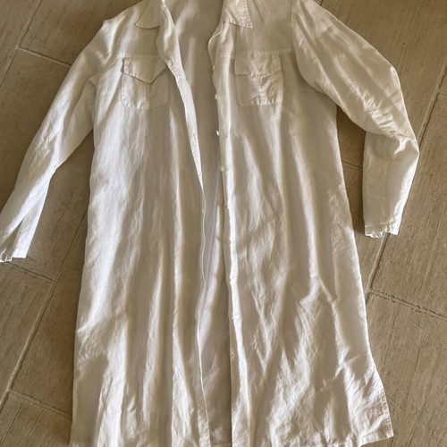 Linen midi shirt dress, white, size M-L