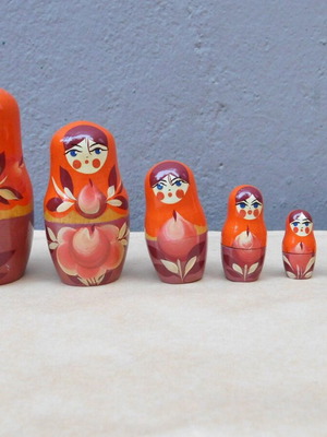 Russian Matryoshka dolls set of 6, hand-painted wood