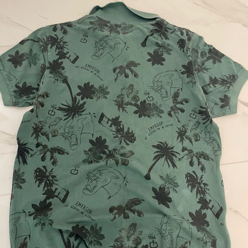 Emerson polo shirt green with all-over print like new, size M