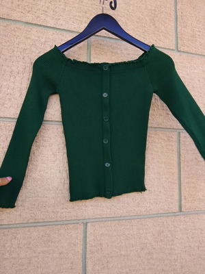Off-shoulder ribbed knit top, deep green, one size S/M