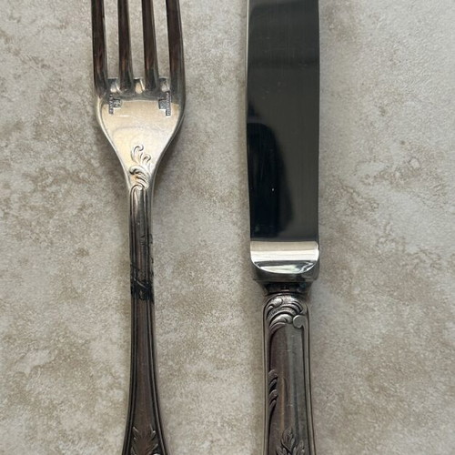 Christofle silver-plated knife 19.5cm and fork 17cm like new