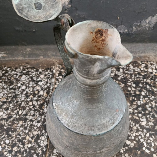 Copper ewer with inscriptions from 1921, used