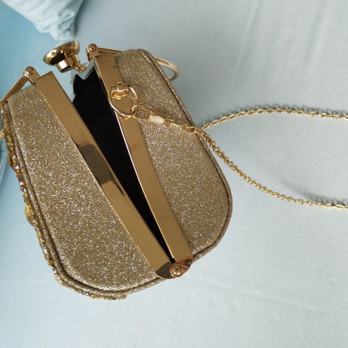 Evening shoulder and handheld bag new, gold with peacock