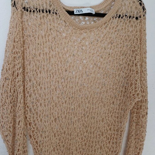 Zara knitted blouse beige like new size S with embroidered beads