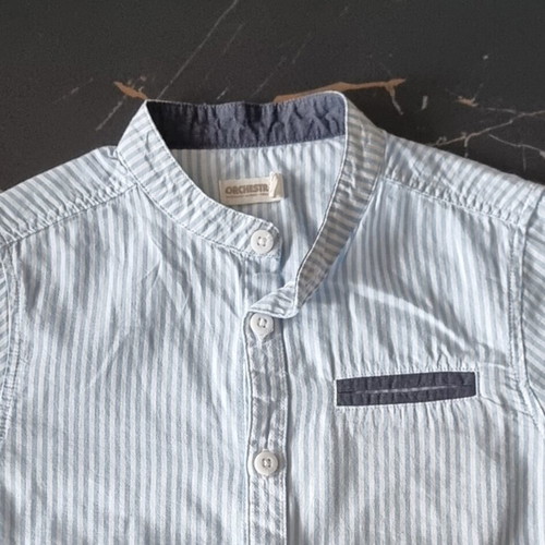 Orchestra boys' shirt size 110 cm like new, white with turquoise stripes