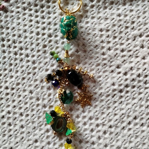 Keychain / Pursecharm New Green Gold Handmade