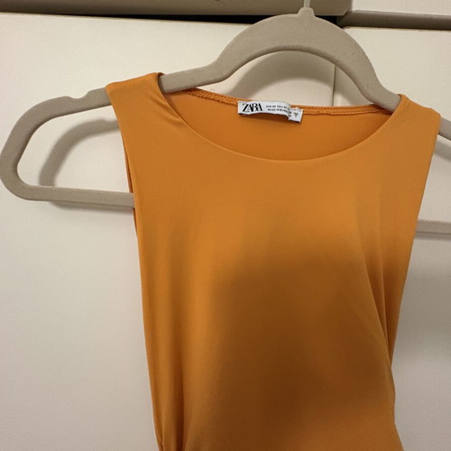 Zara midi dress with ruching, orange, size M