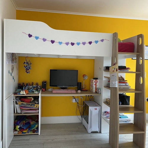 Multifunctional Loft Bed with Desk, Cabinets and Shelves like new