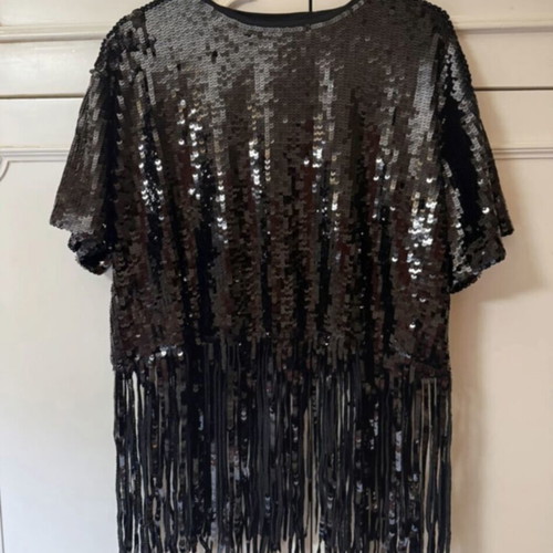 Zara Knit Black Blouse With Sequins And Fringes Like New