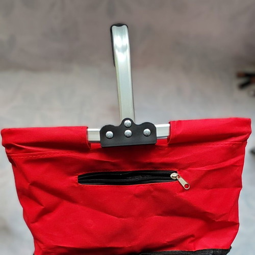 Folding shopping basket with aluminum frame, new, red textile