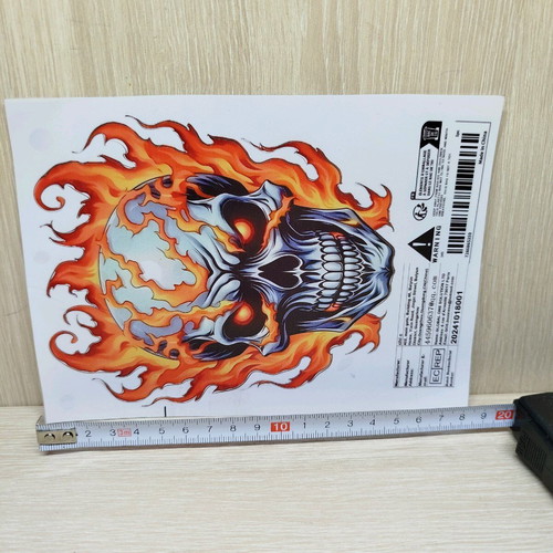 Vinyl Sticker with Flaming Skull