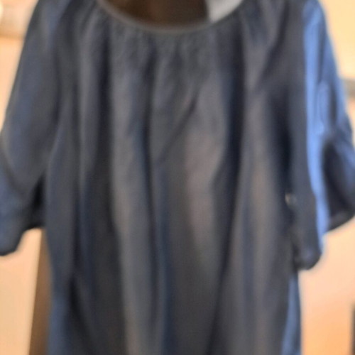 Women's short-sleeve blouse size L like new, gray and blue