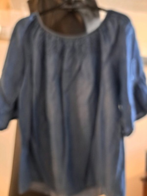 Women's short-sleeve blouse size L like new, gray and blue