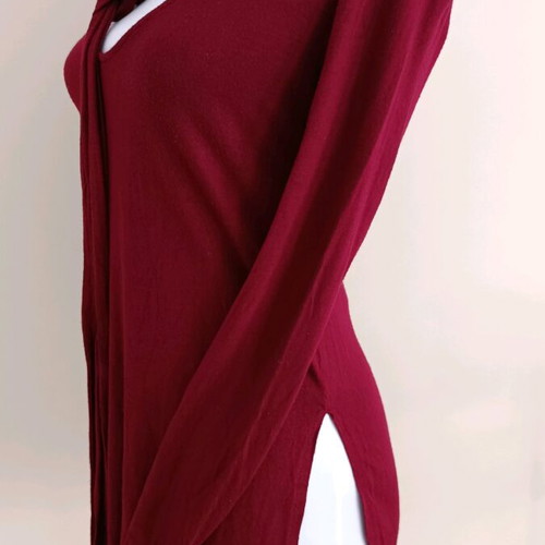 Bershka women's burgundy long-sleeve blouse with neck cord used