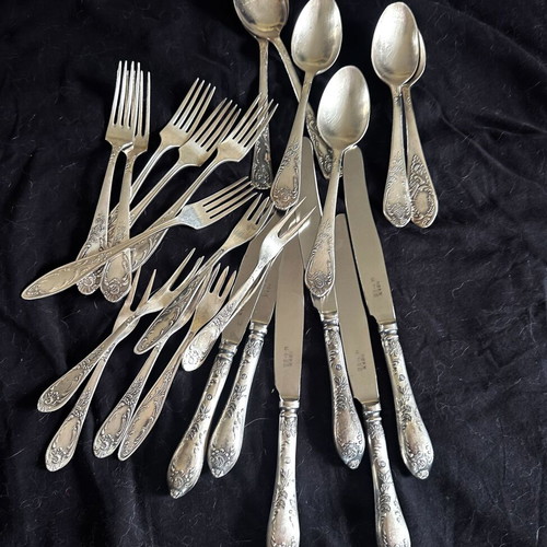 Vintage Soviet Cutlery Set 24 Pieces Used, Silver-Plated Melchior USSR 1970s