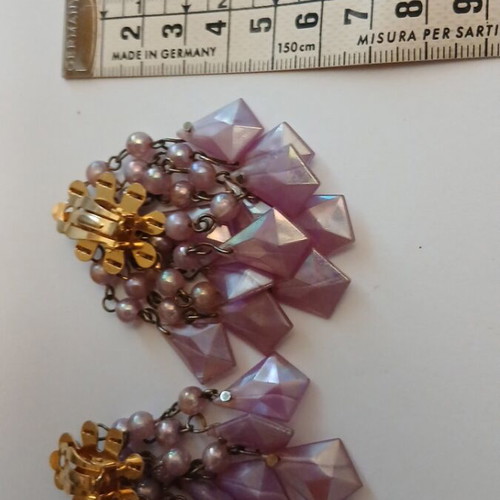 Vintage cluster earrings with pink beads and iridescent crystals, like new