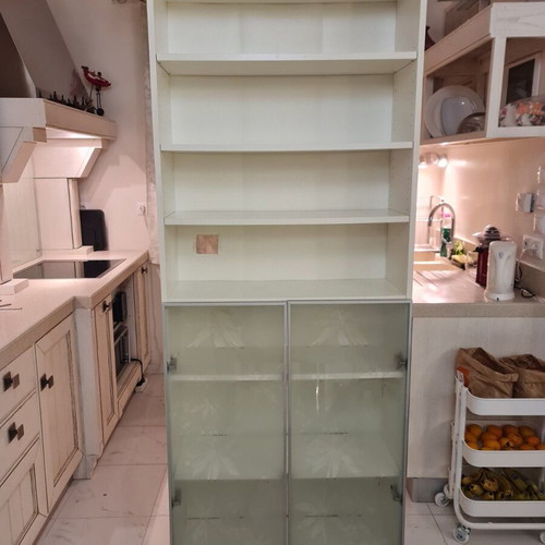IKEA OXBERG Bookcase white like new, 80x28x202 cm, 6 shelves, 2 glass doors
