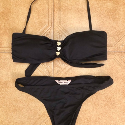 Juicy Couture Miss Divine Hearts Button Bikini like new, black
