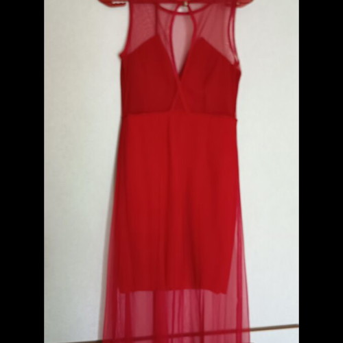 Maxi dress with tulle and transparency like new, red, size M