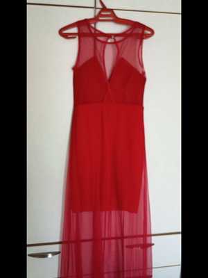 Maxi dress with tulle and transparency like new, red, size M