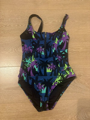 Maaboo swimsuit with front zipper like new, size M, blue and purple