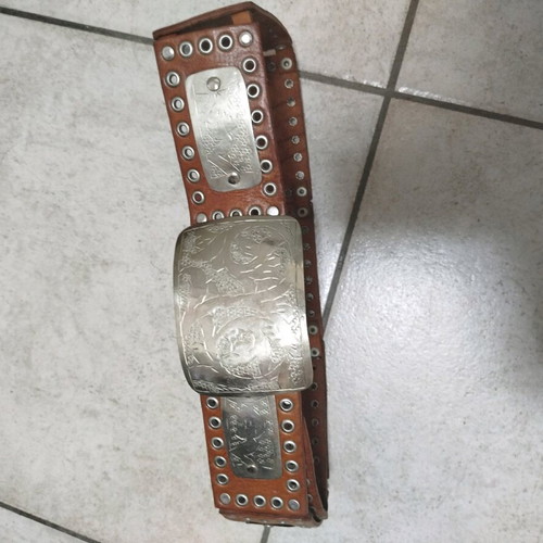 Leather women's belt brown new with metal details 110cm