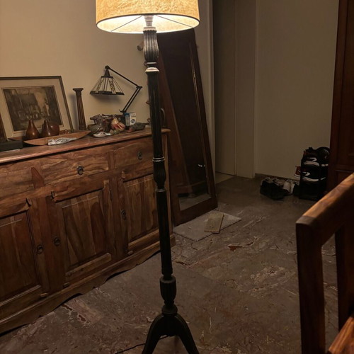 Floor lamp vintage used with fabric cord, height 170 cm with shade