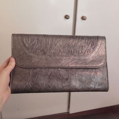Leather bag new, dark gray with detachable strap