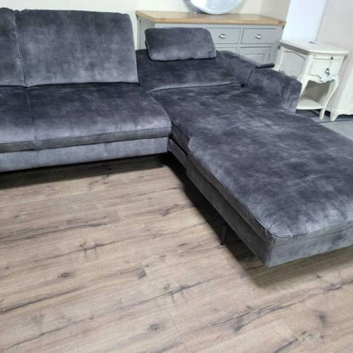 Large gray P-shaped fabric corner sofa with electric recliner LS701521 new