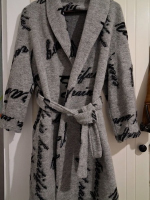 Italian grey outerwear like new with black letters, one size