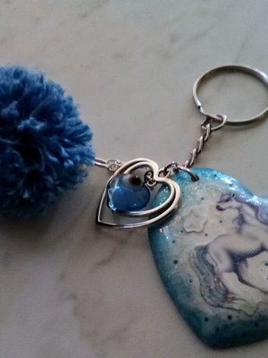 Handmade Valentine's heart keychain blue new