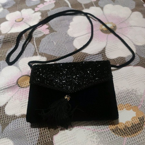 Velvet evening bag used, black crossbody