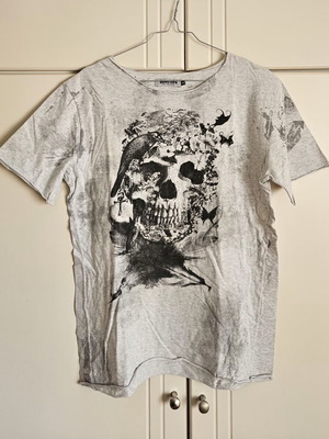 Brain men's T-shirt, loose fit, seamless edges, size M, black and grey