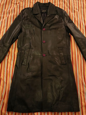 Leather vintage women's trench coat like new, black, size L