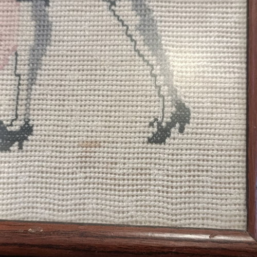 Embroidered textile painting used, framed 30x30 cm