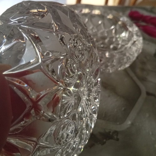 Crystal ashtrays luxury carved, new, set of two, 13cm diameter