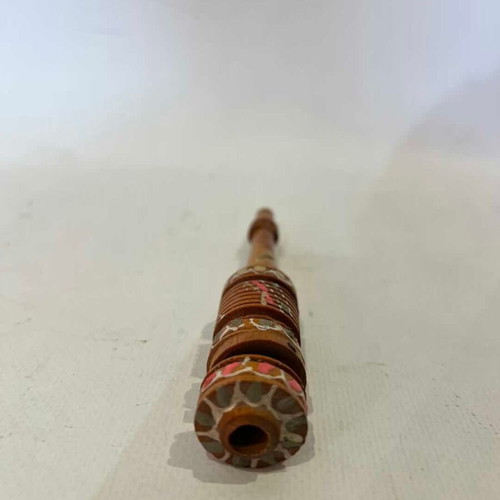 Vintage wooden tobacco pipe handmade with traditional motifs 13.5cm used