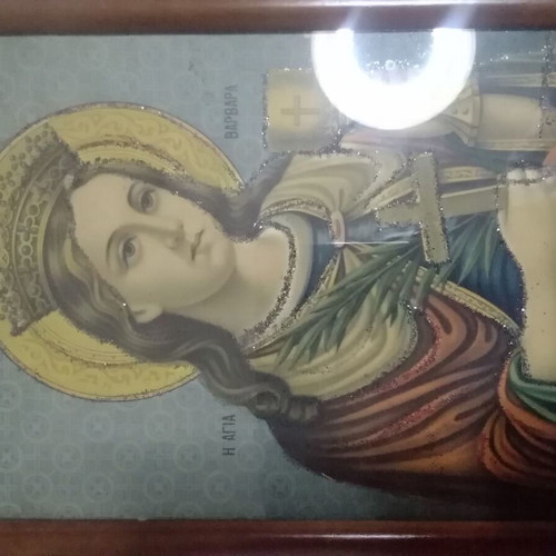 Religious icons like new, Saint Barbara and Saint Irene Chrysovalantou