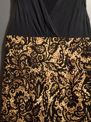 Dressbarn Woman 18 Plus Size mixed-media dress black and gold jacquard skirt