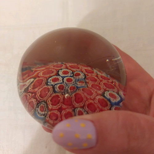 Crystal solid paperweight with flowers at base new