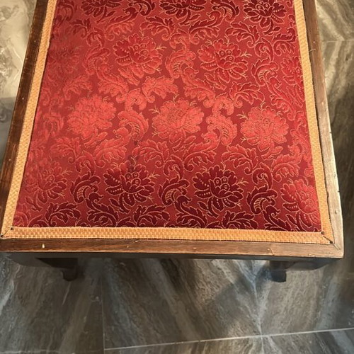 Wooden vintage chairs used, set of 4 with red velvet upholstery