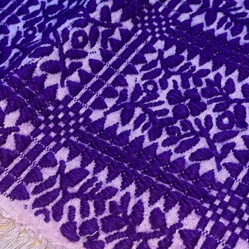 Vintage woven throw used, purple and white blanket 180cm x 155cm