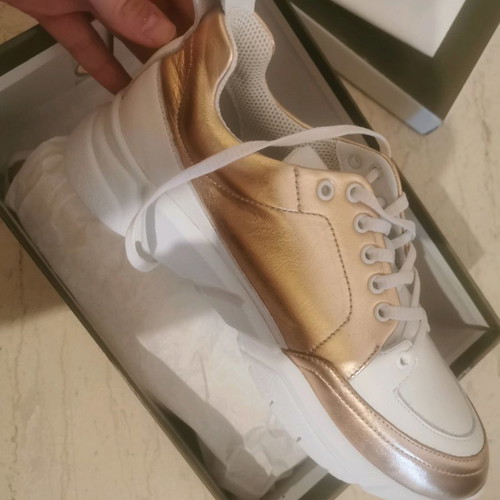 Fenomilano women's sneakers new, white with gold/pink, size 39
