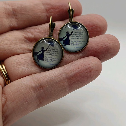Mary Poppins dangle earrings gray and turquoise new