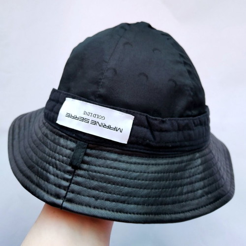 Marine Serre leather bucket hat used, black with moon print