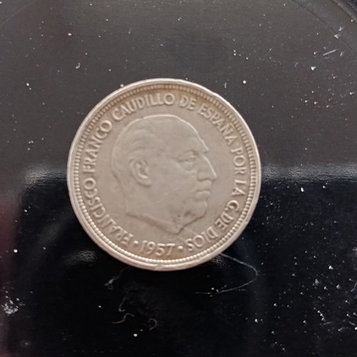 Spanish 5 Pesetas Coin 1957 with Franco used