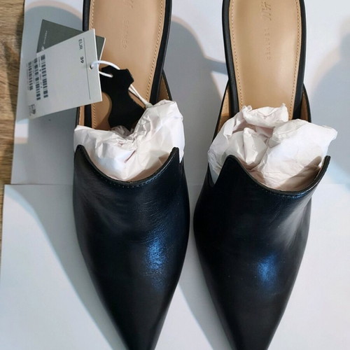 H&M Premium leather mules new, size 39, black