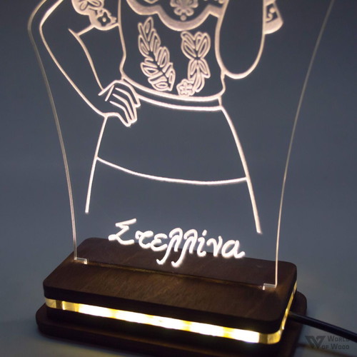 Encanto LED lamp with wooden base and plexiglass, new