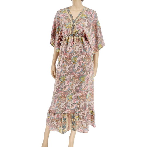 Long dress with batwing sleeve and frill Double Six new, pink multicolor