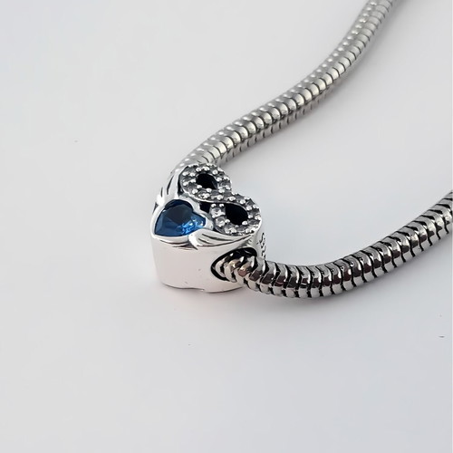 December Birthstone Heart Charm Silver with Blue Zircon new